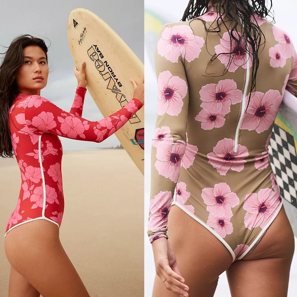 New acacia swimwear ehukai isle piped rashguard fullpiece surfsuit XL orchid nwt - Picture 5 of 16
